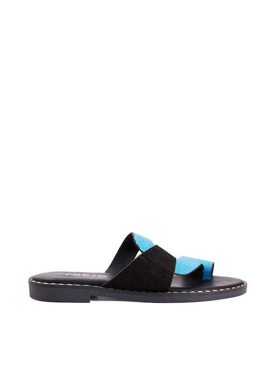 Keep Fred Leather Women's Flat Sandals in Blue Color