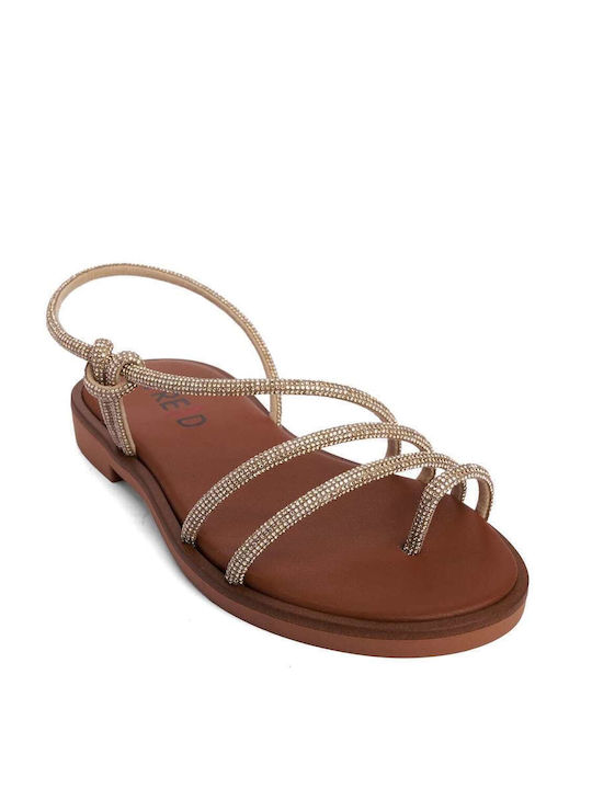 Keep Fred Leather Women's Flat Sandals in Gold Color