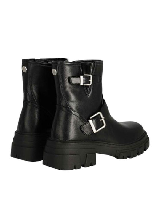 Leder Stiefeletten Damen Schwarz
