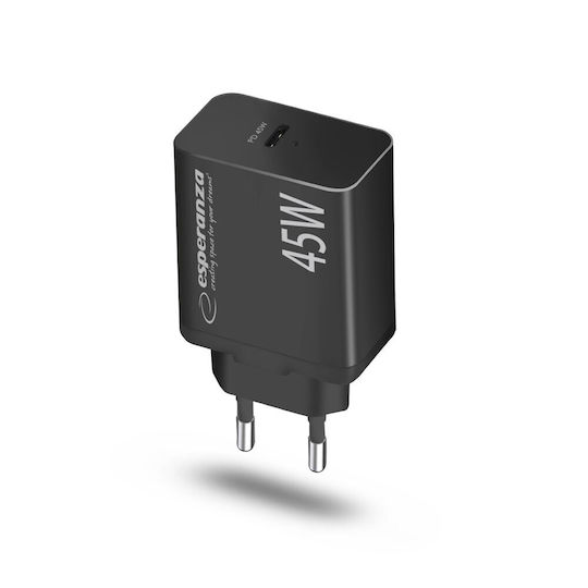 Esperanza Încărcător Fără Cablu cu Port USB-C 45W Livrarea energiei Negruς (EZC108)