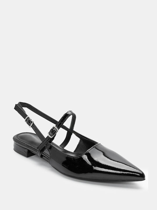 Luigi Pointed Toe Black Low Heels with Strap