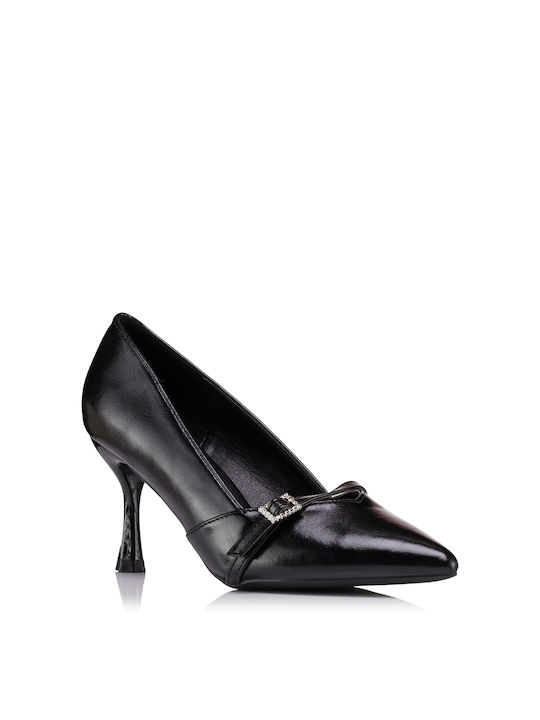 Plato Pointed Toe Black Heels with Strap