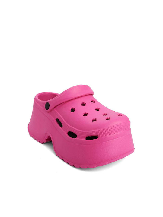 High Perforated Clogs Chunky Sole Fuchsia