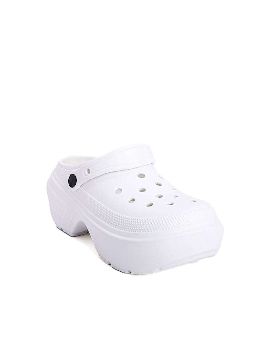 Women's High Perforated Clogs White