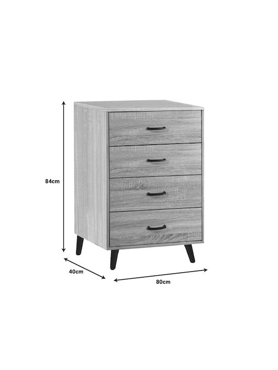 Adrenile Wooden Chest of Drawers Natural Shade, Black with Artificial Leather Coating 80x40x84cm