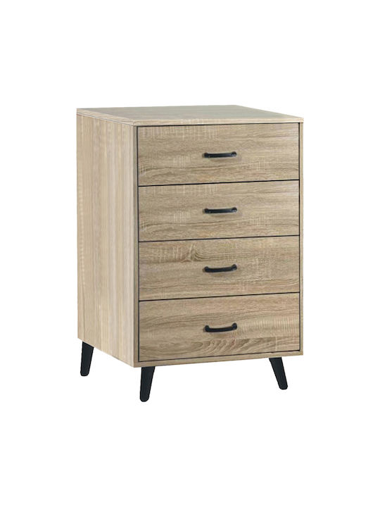 Adrenile Wooden Chest of Drawers Natural Shade, Black with Artificial Leather Coating 80x40x84cm