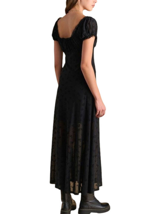 Attrattivo Maxi Evening Dress Velvet with Sheer Black