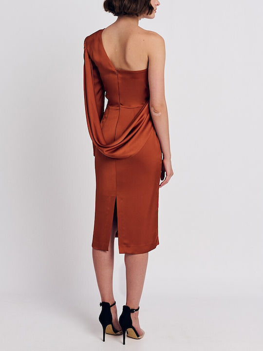 Forel Midi Evening Dress Satin Orange