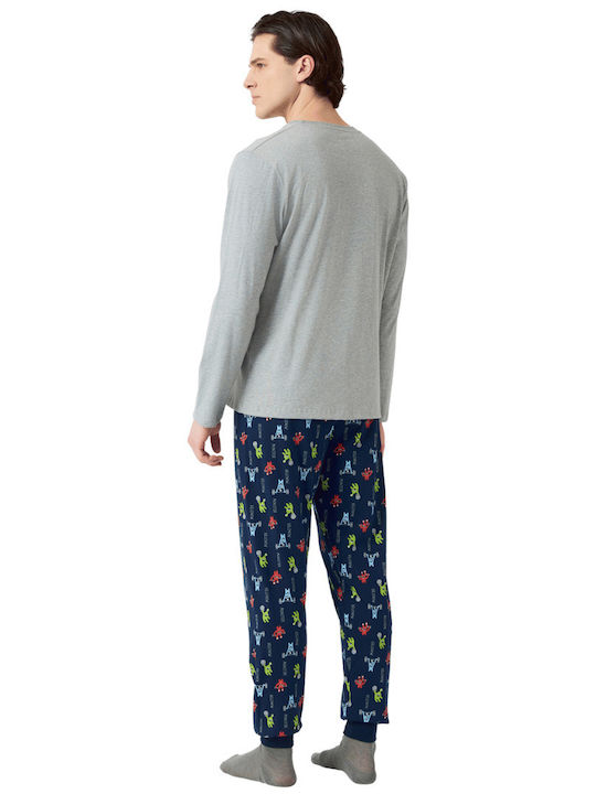 Minerva Men's Winter Cotton Pajamas Set Grey Melange