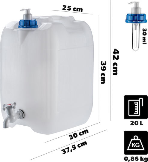 Recipient pentru apă Kadax, chiuvetă, rezervor, dozator de săpun lichid, 20l, robinet
