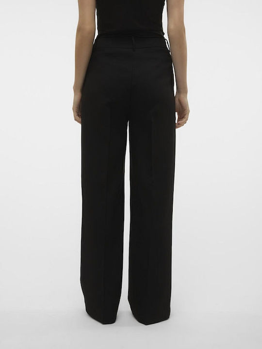 Vero Moda Women's Fabric Trousers in Wide Line Black