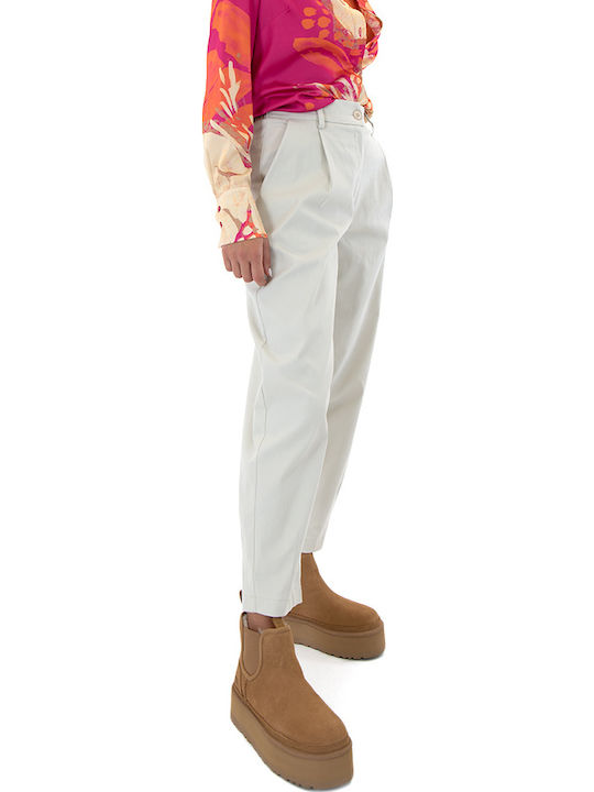 Damen Stoffhose mit Gummiband in Baggy Bein Stil in Beige