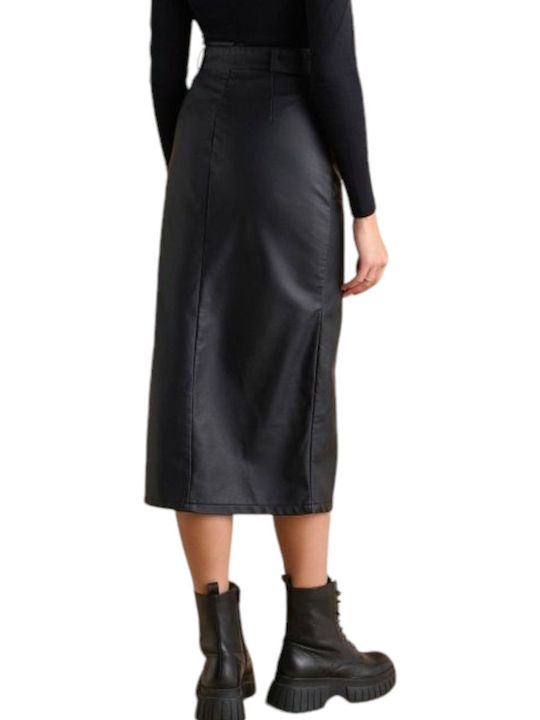 Attrattivo Leder Hohe Taille Maxi Rock Black