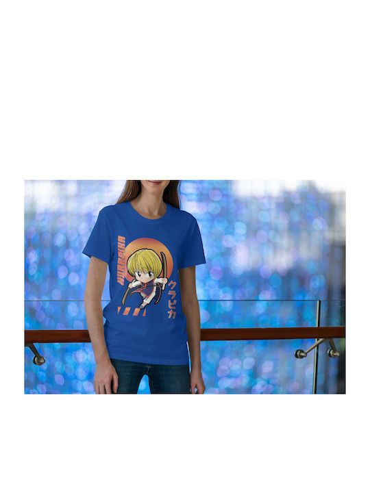 Chibi Character Image T-shirt Blue Cotton