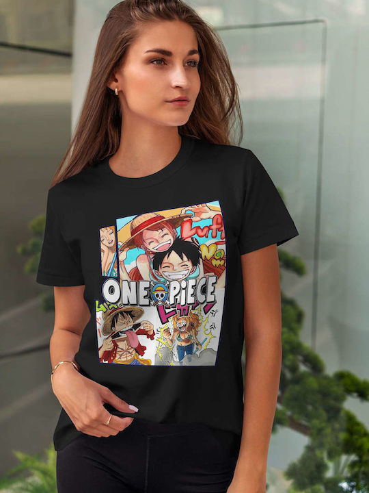 Characters Collage Tricou One Piece Negru Bumbac