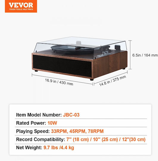 Vevor LSJ22S000000P01V0V2 Turntables with Built-in Speakers Brown