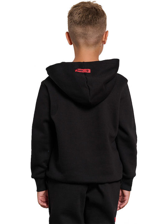 Fleece Παιδικό Φούτερ με Κουκούλα και Τσέπες Μαύρο