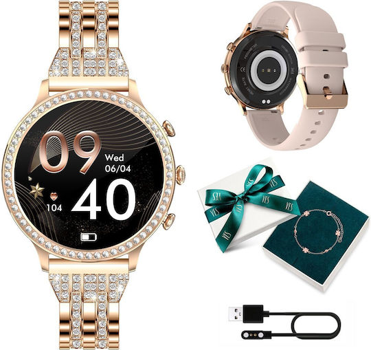 Manta Diamond Lusso + YES Bracelet 43mm Smartwatch with Heart Rate Monitor (Gold)