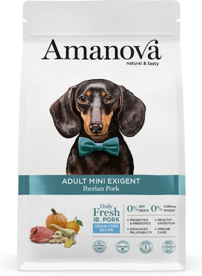 Amanova Exigent 7kg Trockenfutter ohne Gluten für erwachsene Hunde kleiner Rassen mit Schweinefleisch