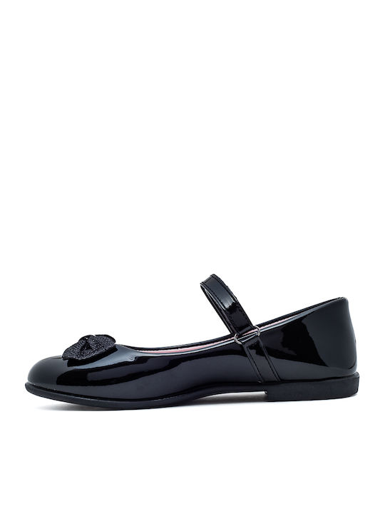 Kids Patent Leather Ballerinas with Hoop & Loop Closure Black