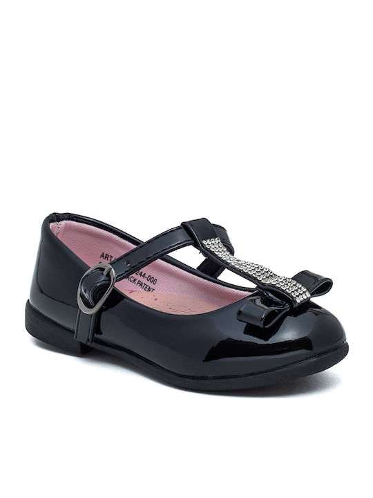 Kids Patent Leather Ballerinas with Adjustable Metal Clasp Black