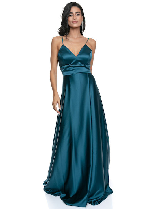 RichgirlBoudoir Maxi Dress for Wedding / Baptism Satin Petrol Blue