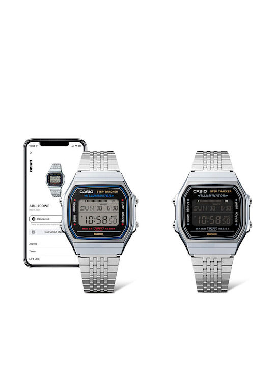 Casio Digital Men's Watch 38mm Chronograph Battery with Silver Metal Bracelet