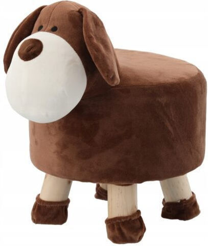Round Children's Stool Puppy Design Textile Wood Brown Max 50 Kg 28x25 Cm Chomik