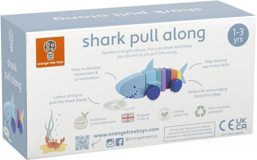 Orange Tree Toys Συρόμενο Παιχνίδι Καρχαρίας από Ξύλο για 18+ Μηνών
