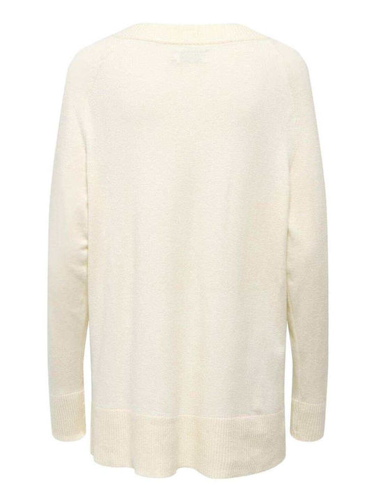 Only Damen Pullover mit V-Ausschnitt Ecru