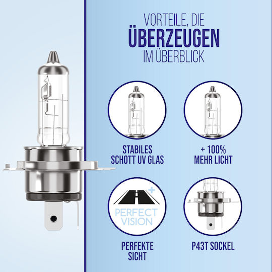 Bec Halogen Alca H4 100% Mai Multă Lumină Lampă Auto Sursă de Lumină Auto 12v 60w Bază P43t Pachet 2