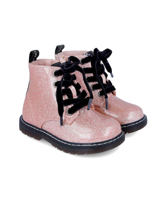 Garvalin Kids Patent Leather Boots with Zipper Pink