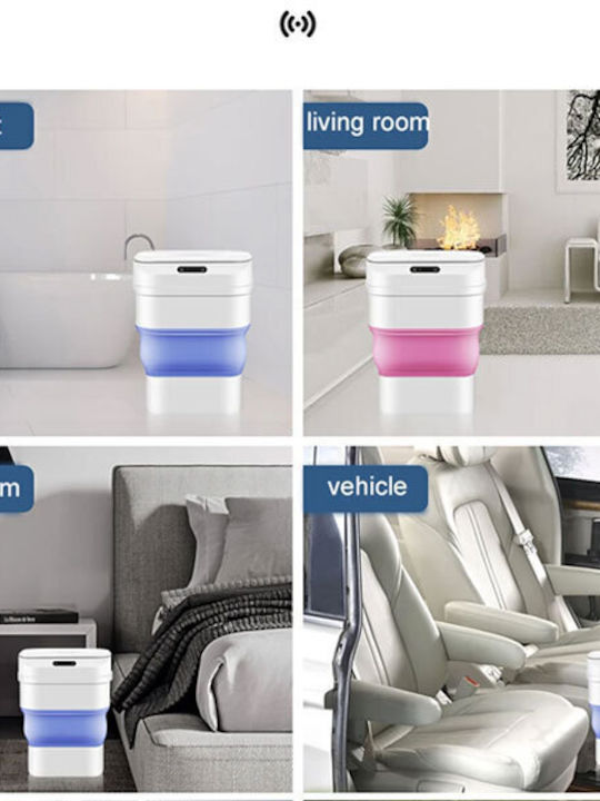 Smart Sensor Folding Plastic Bathroom Bin 17.5L Pink
