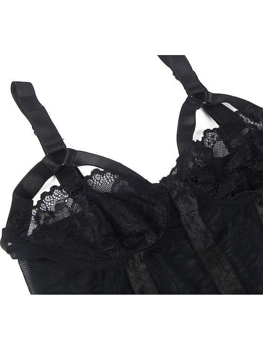 Subblime Teddy Plus Size Sexy Bodysuit Mit Spitze & Straps Schwarz