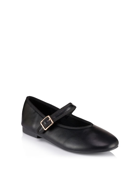 Sweet Shoes Leather Pointy Ballerinas With strap Black