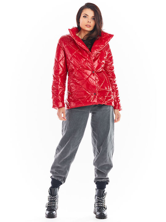 Awama Women's Short Puffer Jacket for Winter Red