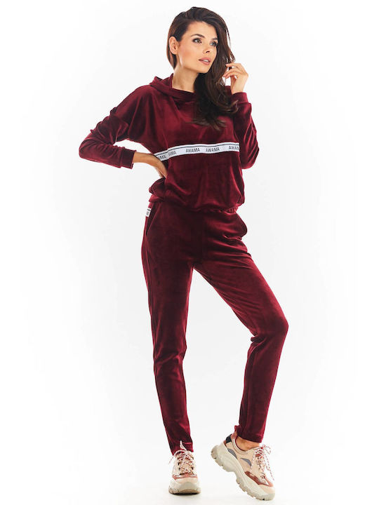 Awama Damen-Sweatpants-Set Burgundy Samt A372_CLARET