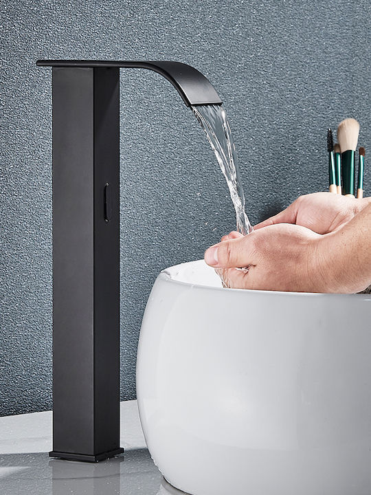 Bathroom Αναμεικτική Μπαταρία Νιπτήρα με Φωτοκύτταρο Καταρράκτης Μαύρη
