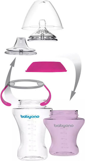 Babyono Non-spill Εκπαιδευτικό Μπιμπερό Πλαστικό με Λαβές Ροζ Pink 180ml