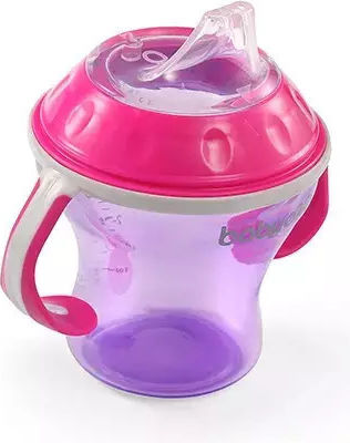 Babyono Non-spill Εκπαιδευτικό Μπιμπερό Πλαστικό με Λαβές Ροζ Pink 180ml