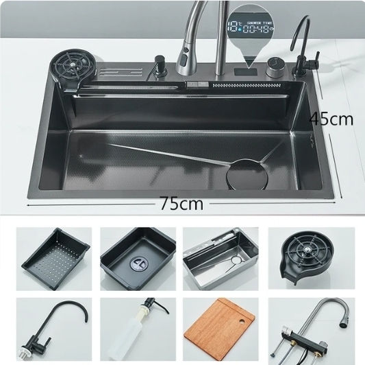 Drop-In Мивка Inox със смесител Ш75xД45см Черен