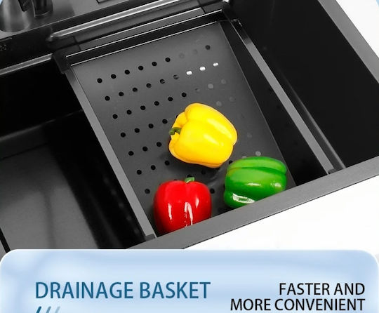 Ένθετος Νεροχύτης Inox με Μπαταρία Μ75xΠ45cm Μαύρος