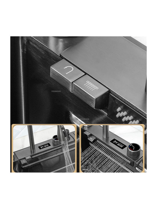 Ένθετος Νεροχύτης Inox με Μπαταρία Μ75xΠ45cm Μαύρος