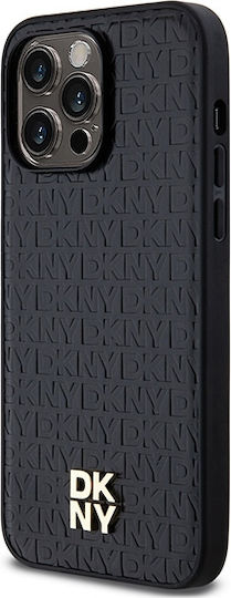 Carcasă Dkny din piele PU cu model repetitiv și logo suprapus Magsafe pentru iPhone 13 Pro, negru