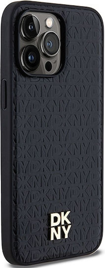 Carcasă Dkny din piele PU cu model repetitiv și logo suprapus Magsafe pentru iPhone 13 Pro, negru