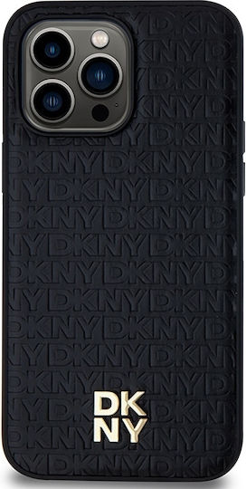 Carcasă Dkny din piele PU cu model repetitiv și logo suprapus Magsafe pentru iPhone 13 Pro, negru