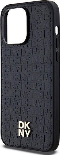 Carcasă Dkny din piele PU cu model repetitiv și logo suprapus Magsafe pentru iPhone 13 Pro, negru
