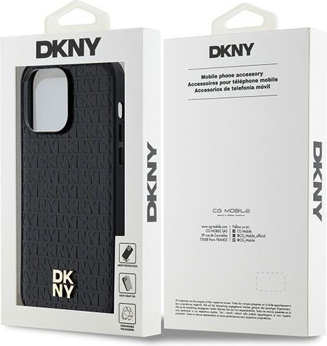 Carcasă Dkny din piele PU cu model repetitiv și logo suprapus Magsafe pentru iPhone 13 Pro, negru