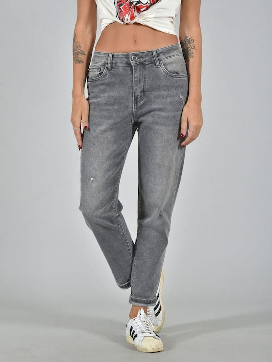 Belle Femme High Waist Women's Jean Trousers in Mom Fit Grey