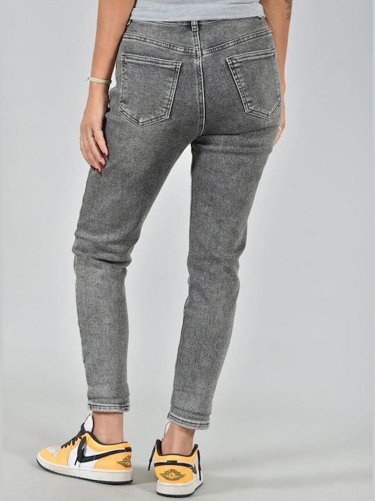 Belle Femme High Waist Women's Jean Trousers in Mom Fit Grey